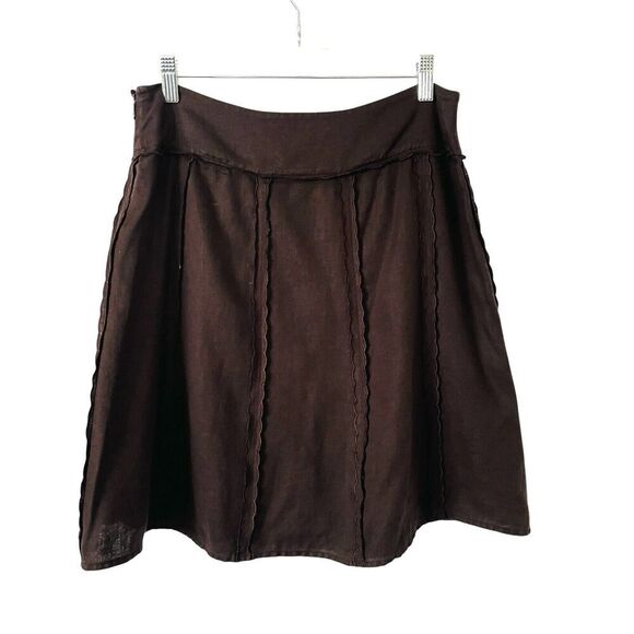 INC International Concepts 100% Linen Skirt Womens 8P Brown A Line Ruffle Detail - Picture 2 of 9